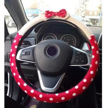 

Sweet Cute Steering Wheel Cover For Girls Winter Short Plush Steering-Wheel Covers Pink Bowknot Car Interior Accessories