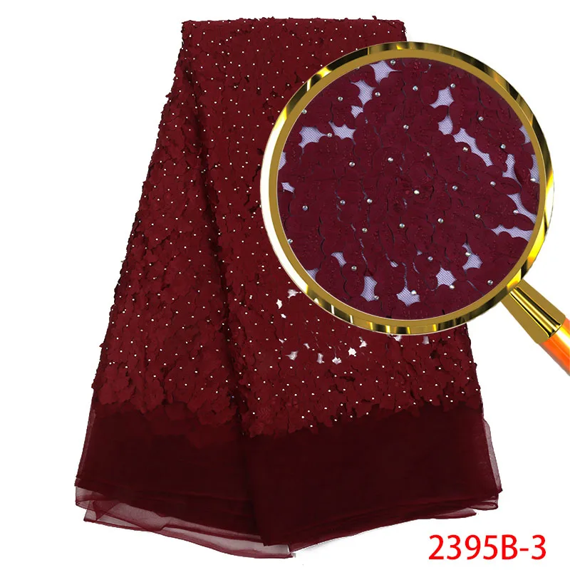 

Embroidered Nigerian Laces Fabrics With Stones African Lace For Wedding French Tulle Lace Fabrics For Bridal QF2395B-3
