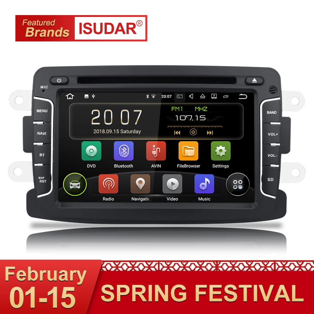 Isudar Auto Multimedia Player GPS Android 8.1 Auto Radio 1 Din Für Dacia Duster Renault Lada Xray 2 DVD Player FM 2G RAM Quad Core Günstig