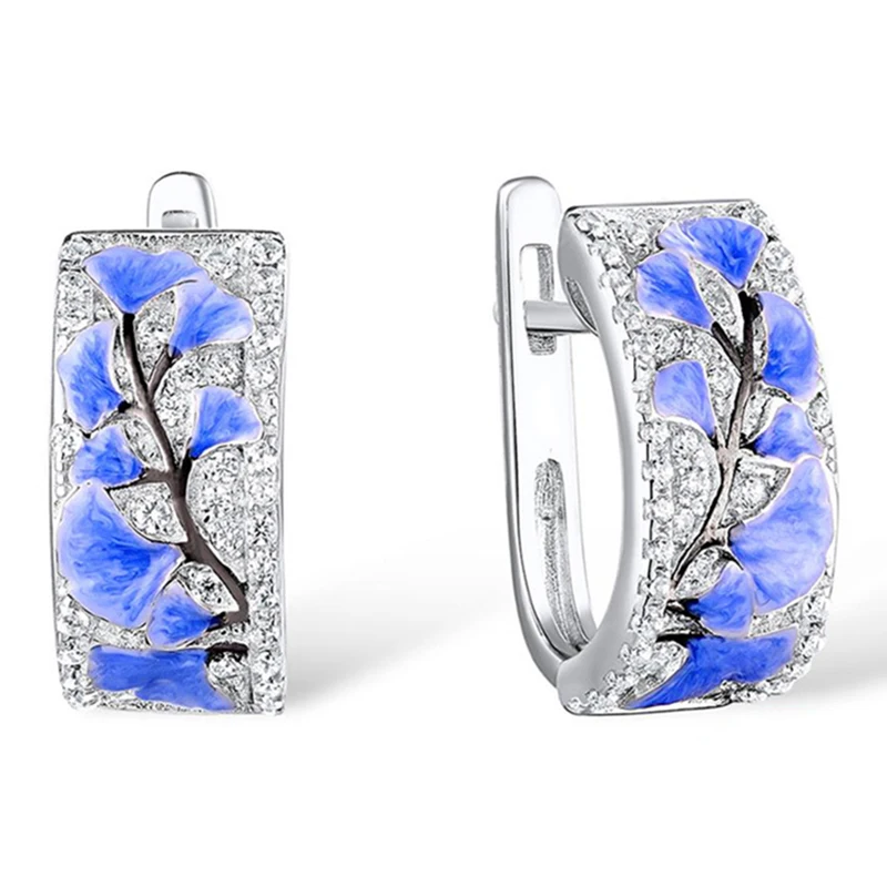 Роскошные микро серьги-гвоздики с кубическим цирконием и голубым цветком женские серьги с цветком растений блестящего серебряного цвета