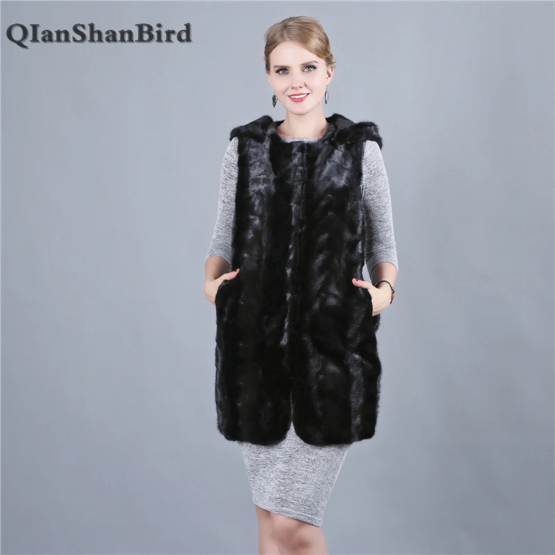 Women Winter Mink Fur Vest Solid Genuine Mink Fur Waistcoats Lady 100