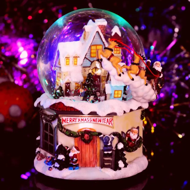 

Free shipping Crystal Ball Music Box - Christmas Gift Light-emitting Eight-tone Box - Resin Handicraft - Flying Deer