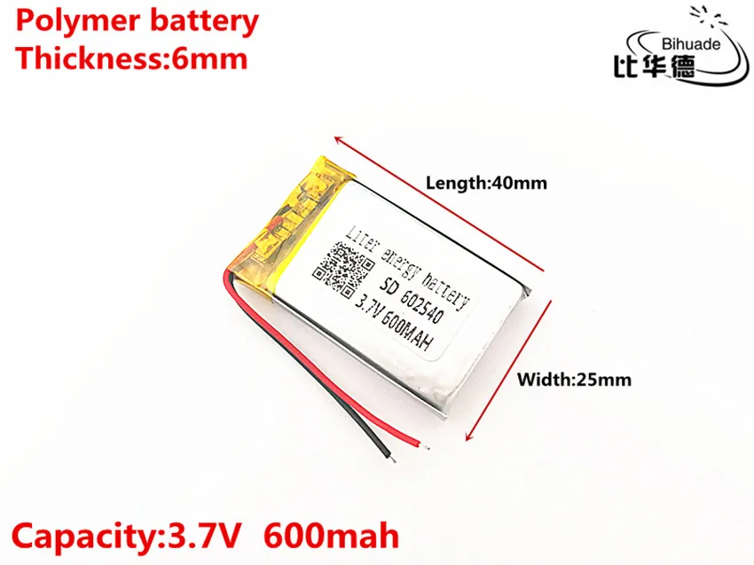 3 7 V 600mAH 602540 полимерный литий-ионный/литий-ионный аккумулятор для DVR GPS mp3 mp4 |