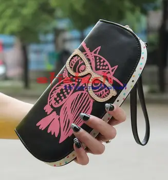 

by dhl or ems 20pcs Clutch Card Wallets Purse Cute Owl Glasses Hit Color Printing Korean Rounded Zipper Long Women Wallets