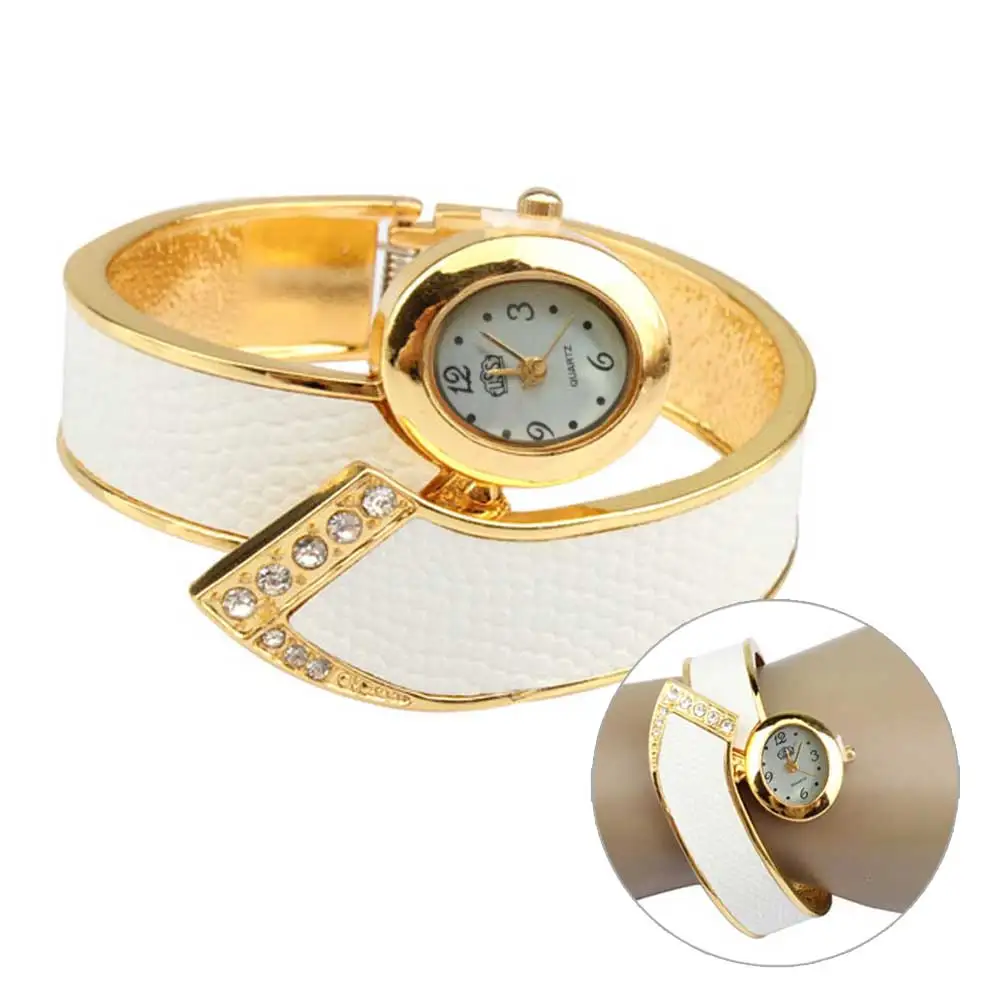 

Fashion Luxury Watch Fashionable Style Bracelet Watch Women Stainless Steel Metal and PU Band Wristwatch White Hi 88 TT