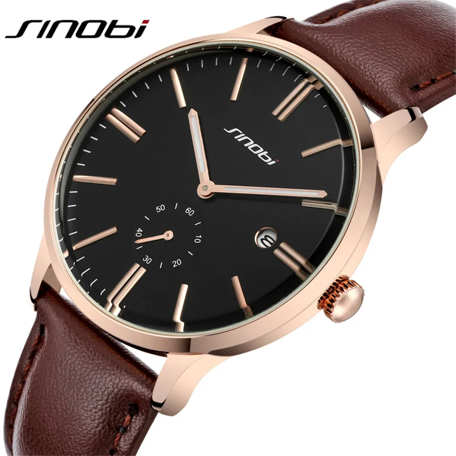 Top Brand SINOBI New Quartz Watch Men Casual Business JAPAN Relojes Hombre Ultra Slim Watches Leather