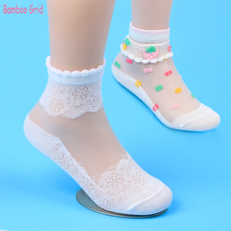 Новое поступление, летние носки для девочек, сетчатые стильные носки для девочек с модными эластичными кружевными цветами, 5 пар/партия, детские носки