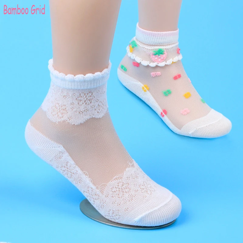 

Summer New Arrival Girls Socks Mesh Style Socks For Girls With Trendy Elastic Lace Flowers 5 Pairs/Lot Children Socks