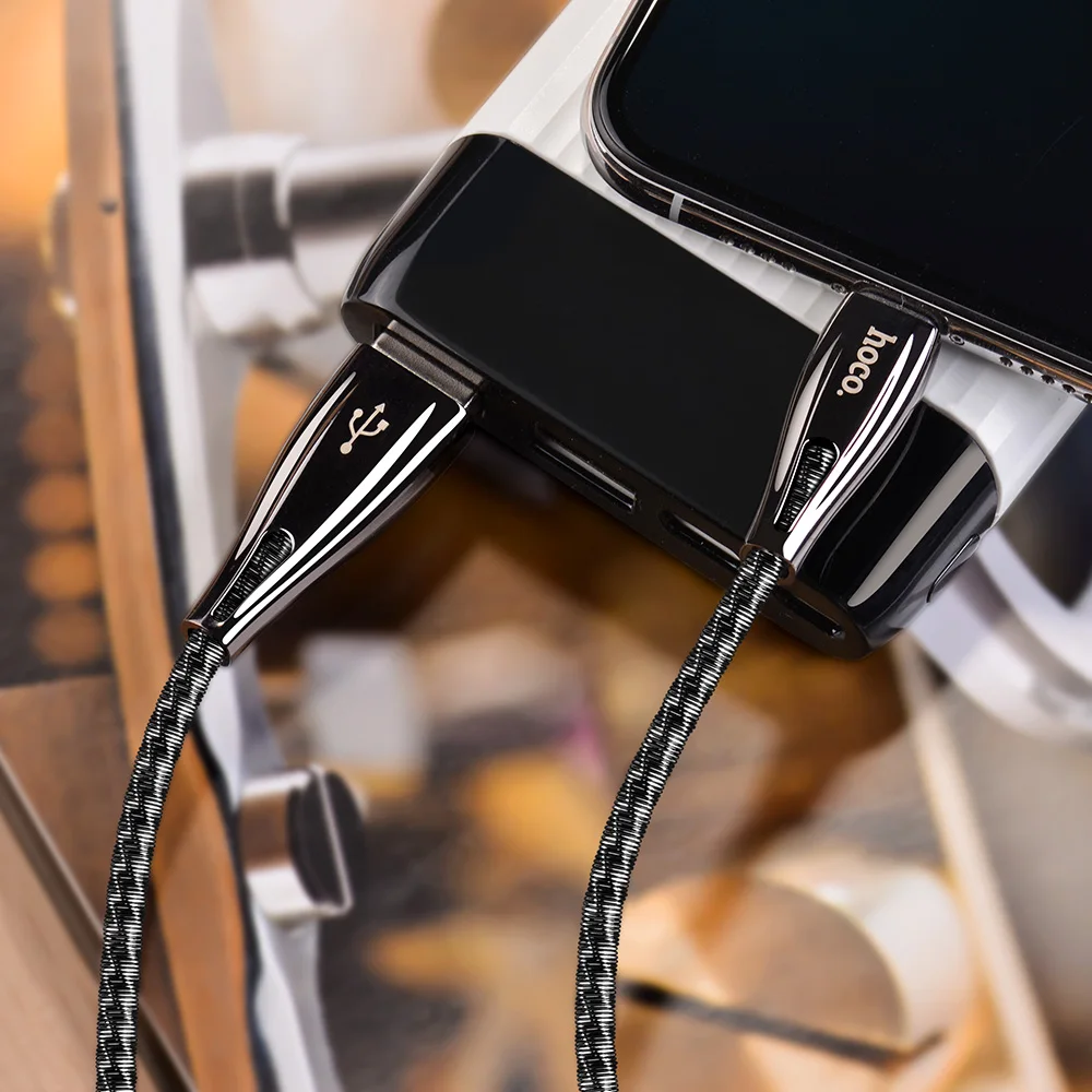 HOCO U56 стальная внешняя крышка USB для Lightning зарядный кабель металлический пружинный USB кабель для быстрой зарядки и синхронизации данных для iPhone X XS 8