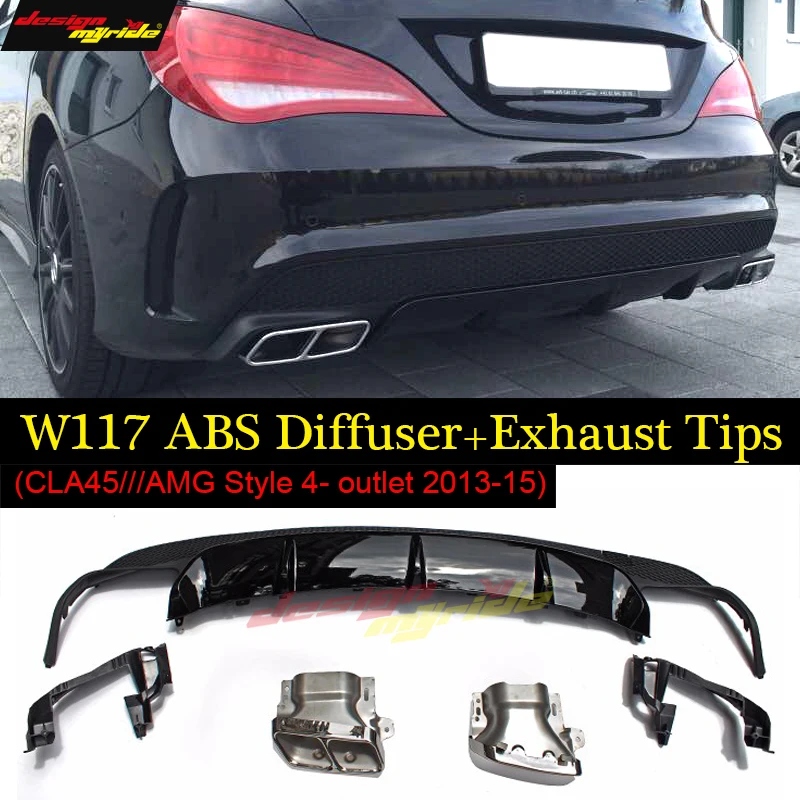 

For Mercedes CLA-W117 Posterior lip abs diffuser+4-outlet alloy exhaust tip with CLA45AMG style for benz CLA180 CLA200 250 13-15