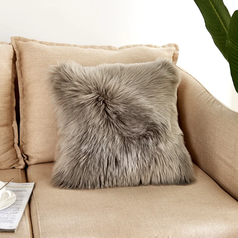 

Artificial Wool Fur Sheepskin Cushion Cover Hairy Faux Plain Fluffy Soft Throw Pillowcase Washable Square Solid Pillow Case