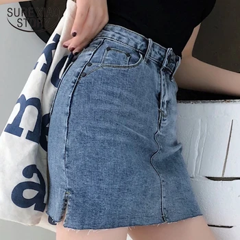 

Street Wear Casual Mini Denim Skirt Women Pocket Jeans Skirt 2019 Spring Summer New Midi Waist Skirts 3660 50
