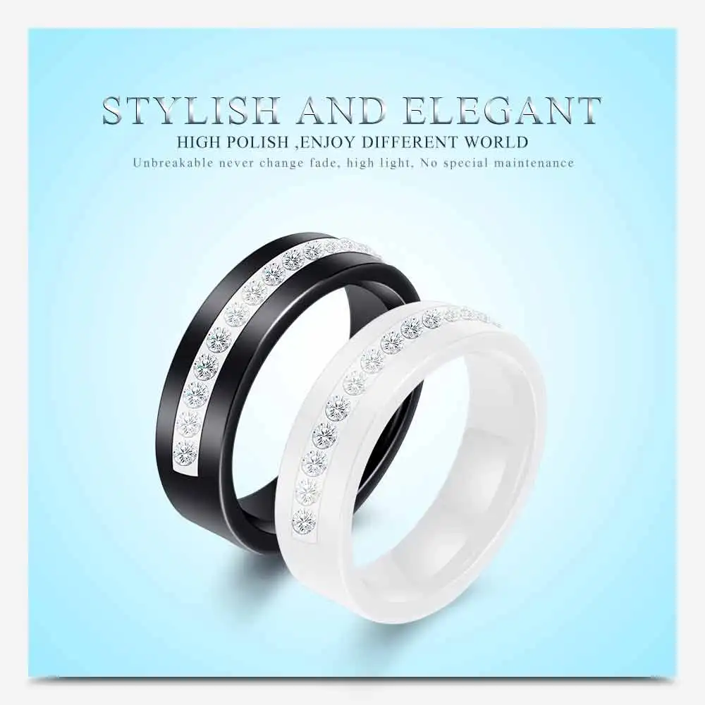 Черный, белый цвет Керамика кольцо с одним рядом Австралия циркониевые Свадебные Обручение кольца для Для женщин