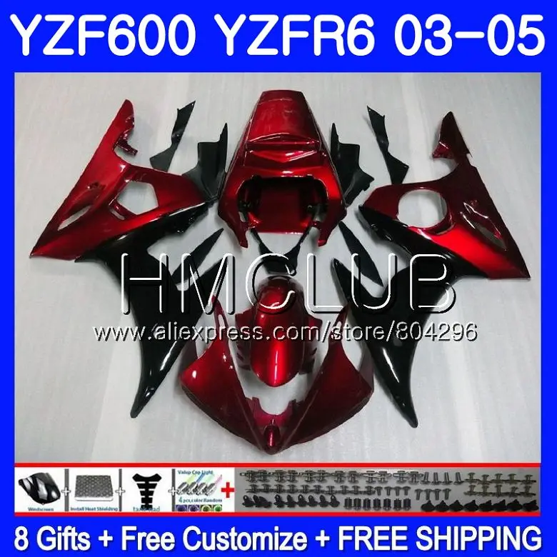 

Bodywork For YAMAHA YZF-R6 03 05 YZF600 YZFR6 03 04 05 101HM.15 YZF-R600 YZF 600 R 6 YZF R6 Dark red blk 2003 2004 2005 Fairings