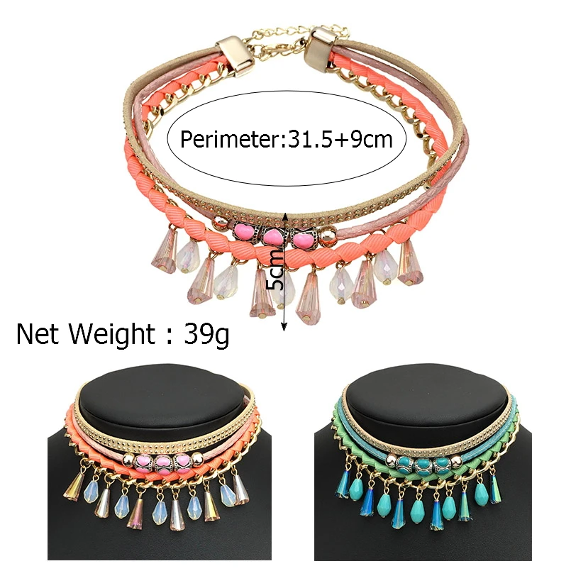 MANILAI Boho Multi layers Leather Charm Crystal Chokers Necklaces For Women Fashion Handmade Beads Maxi Necklaces & Pendants