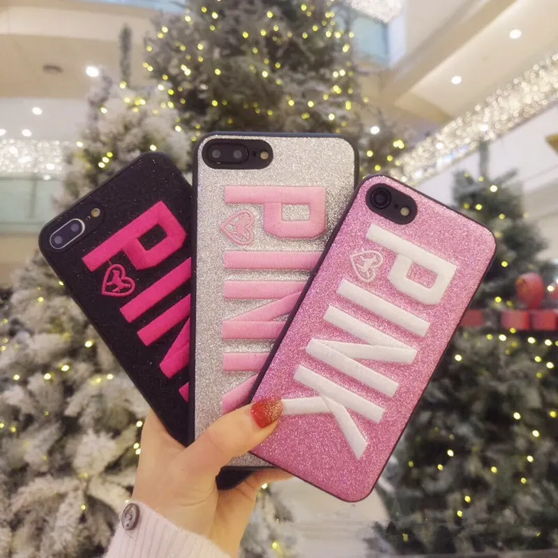 Luxury 3D Pink Sparkle Glitter Bling Embroidery Phone Case