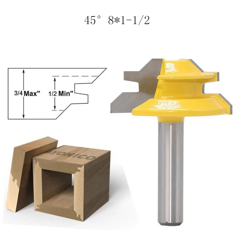 8*2, 8*1-1/2 и 8*1-3/8 хвостовик замок Торцовочная фреза 45 градусов Фреза по дереву для соединения шип-паз фрезерный инструмент сверление фрезерование по дереву - Длина режущей кромки: H