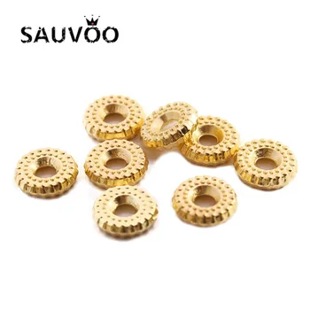 

SAUVOO 200pcs/lot CCB Round Big Hole Spacer Beads Gold Silver 5.7mm 7.8mm 1.7mm Hole DIY Jewelry Making Bracelets Charm Beads