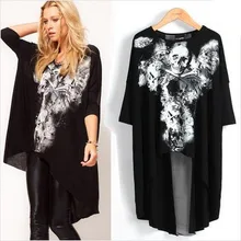 Women Blouses Women High Quality Blouse Fashion Lady Punk Style Rock Skulls Printed Sexy Tops Tee Shirts For Shirt Cross W00440