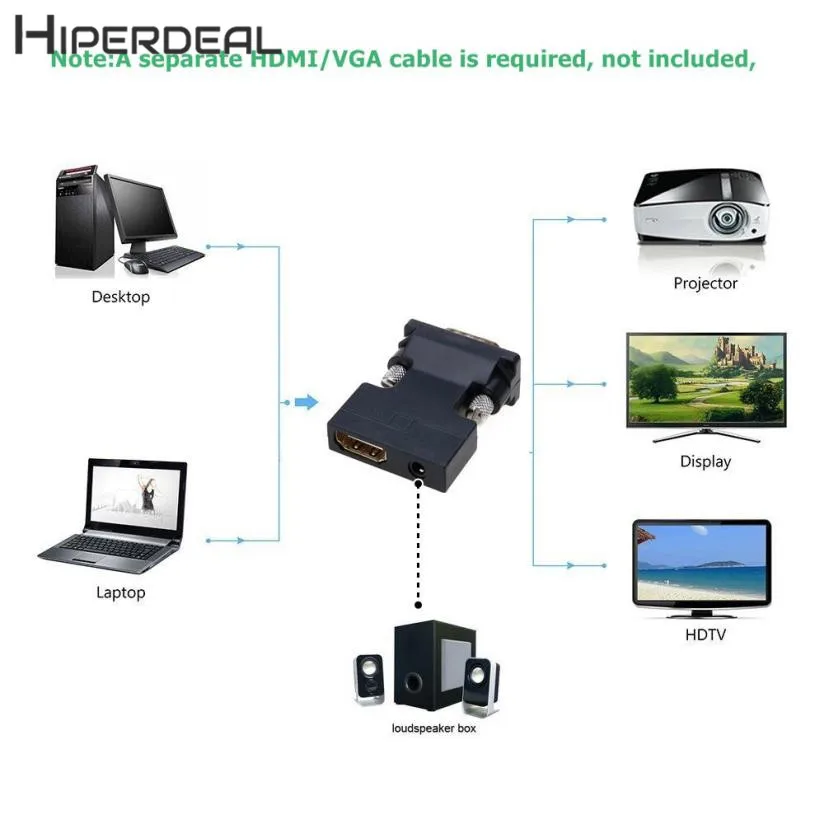 HIPERDEAL Новый 1080P Женский HDMI в VGA Мужской конвертер адаптер ключ с 3 5 мм стерео аудио