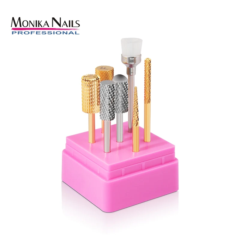 

Monika Nail Drill Bits Set 7PCS Acrylic Carbide Nail File Bit Manicure Pedicure 3/32" Safety Cuticle Clean Gel Remove