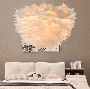 

60cm Feather Pendant Lamp, Boudoir Lights with Delicate Goose Feathers Shade, create the Illusion of Float Clouds inroom