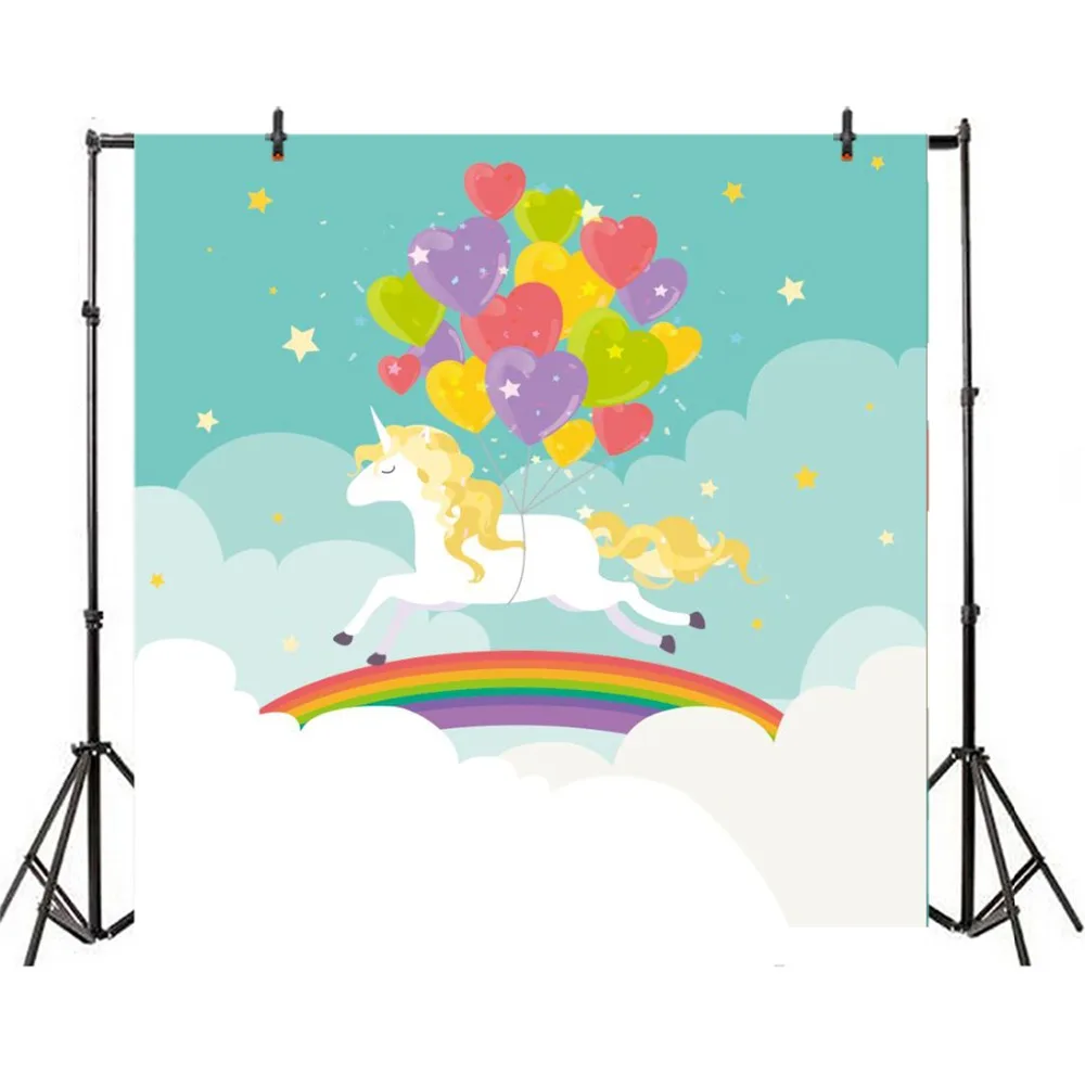 Laeacco Happy Birthday Unicorn Balloons Rainbow Scene Photography Backgrounds Customized Photographic Backdrops For Photo Studio Laeacco Happy Birthday Unicorn Balloons Rainbow Scene Photography Backgrounds Customized Photographic Backdrops For Photo Studio