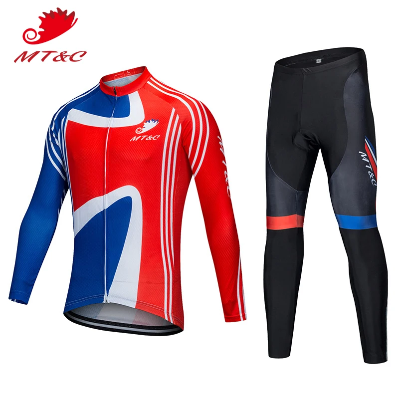 

MT&C Cycling Jersey long sleeve England Red Blue Bike clothes men Quick Dry Gel Pad ropa cycling clothes summer