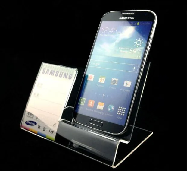 

Hot sale 10pcs acrylic mobile cell phone display stand Digital products holder Action doll display rack With PriceTag Label