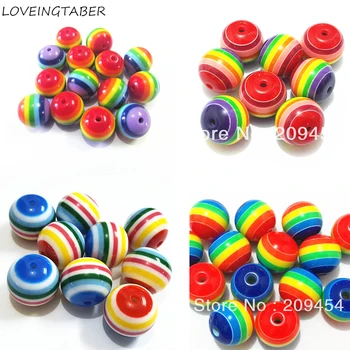 

(Choose Color First) 20mm-100pcs/bag Rainbow Resin Striped Chunky Beads