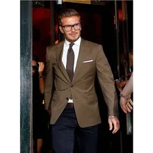 2017 Camel David Beckham Suit Custom Made Exceptional Man Tuxedos Groomsman Bridegroom Wedding Best Suits ( Jacket+pant) Fc95