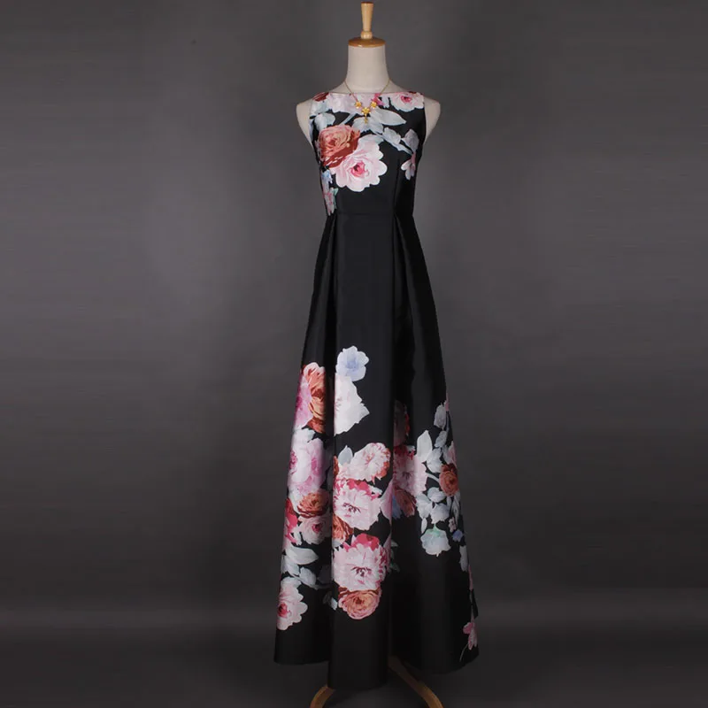 

2017 High-quality Spring Newest Fashion Luxury Elegant Colorful Hibiscus flowers Printing Expansion Bottom Floor-Length Dress