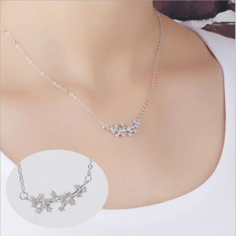 925 Sterling Silver Korean Fashion Jewelry Micro Crystal Tree Branches