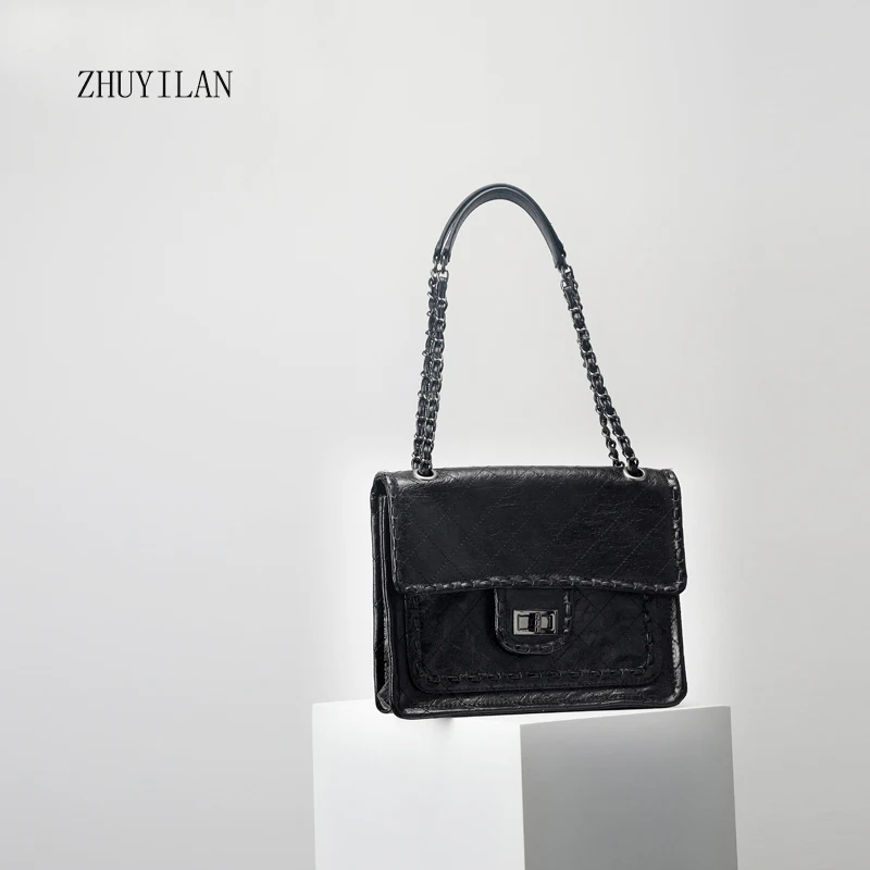 

Customized high quality ladies bag Autumn and winter new rhombic chain big bag Leather shoulder bag black wild omen's bag