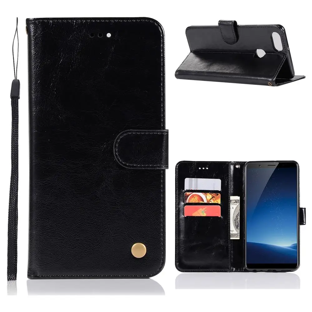 Luxury Retro Leather Wallet Case for Vivo X20 Plus - Black