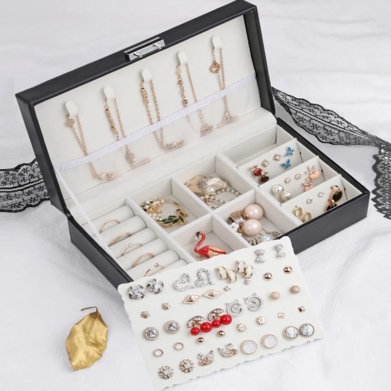 

Simple Stud earring organizer box for jewelry case Makeup Organizer Jewelry Casket with lock Birthday Gift