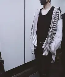 Черно-белая полосатая Лоскутная рубашка Kpop наклонные карманы дизайнерские топы с длинными рукавами Уличная Бесплатная доставка