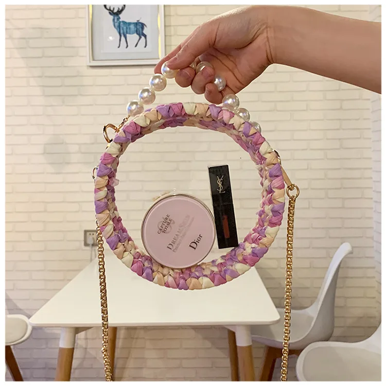 

Angelatracy 2019 Pearl Transparent Acrylic Hot Fashion DIY Weave Circular Material Kit Messenger Crossbody Bag Totes Handbag