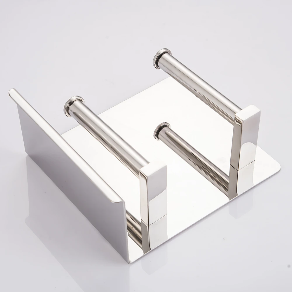 06Stainless Steel Double Vertical Roll Toilet Paper Holders Cosmetic Shelves Shampoo Towel Rack Tissue Holder Mci6