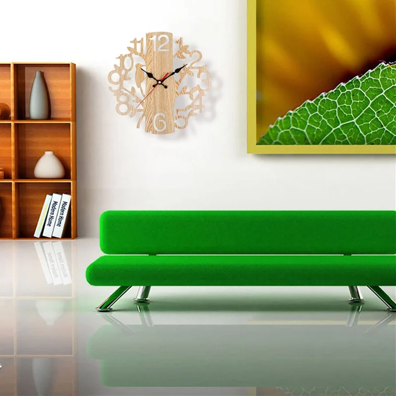 Современные DIY Бежевый Коричневый Дерево брэнче птица форма настенные часы домашний декор гостиной креативные настенные художественные часы