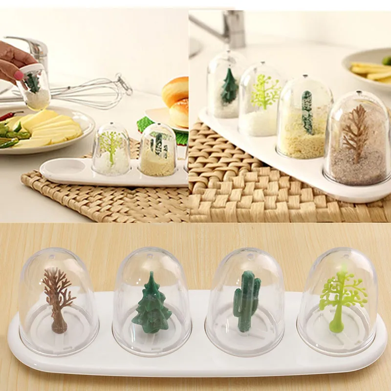 

4pcs/Set Four Seasons Tree Seasoning Containers Salt Shakers Herb Spice Holder Storage Box Jars Kitchen Tools MDJ998