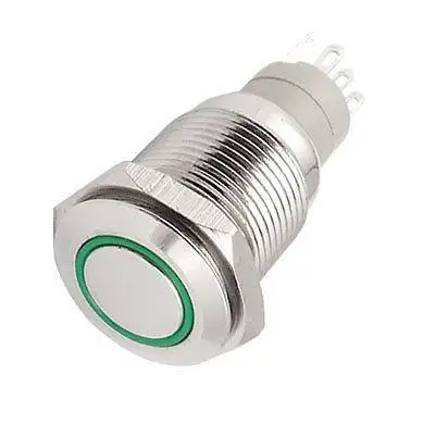 16 мм 12V зеленый светодиодный 250VAC 3A Self-запирающего нержавеющей кнопочный