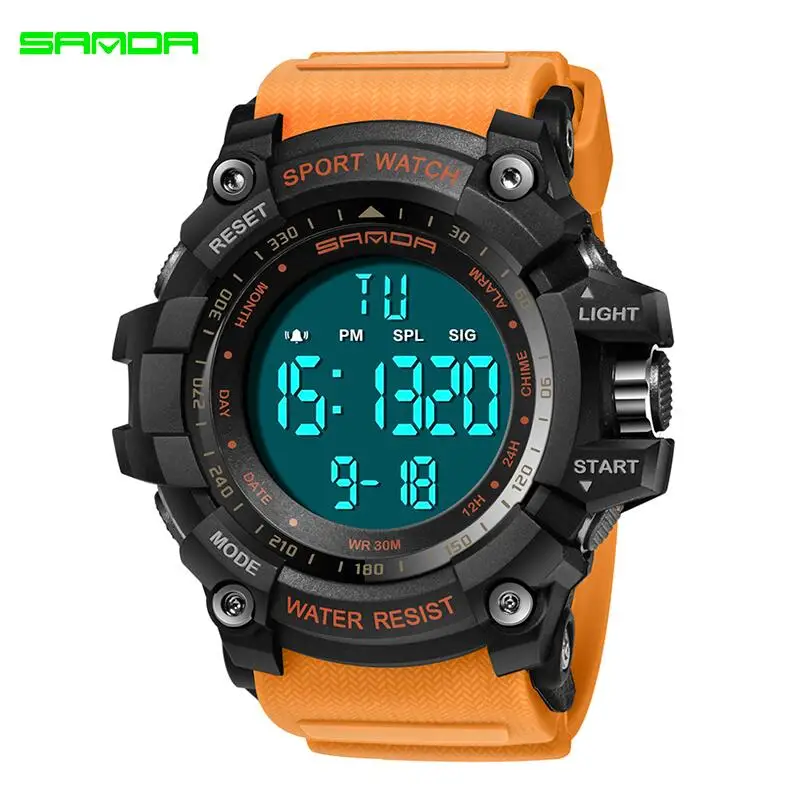 Orange SANDA цифровые часы мужские люксовые брендовые военные часы модные мужские спортивные часы Будильник Секундомер Часы мужские Relogio Masculino - Цвет: Orange