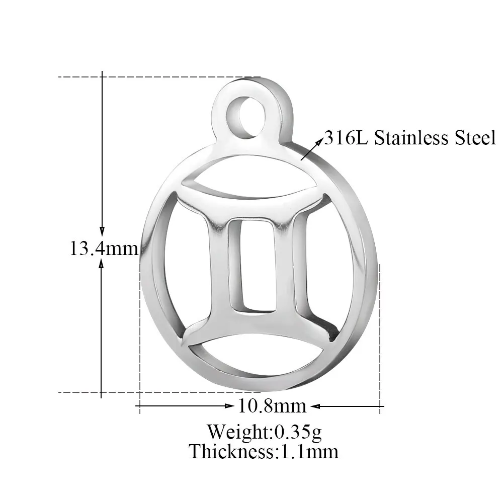 Fnixtar 10,8*13,4 мм нержавеющая сталь 12 зодиакальных металлических шармов DIY Созвездие для женщин Изготовление ювелирных изделий мини-шармов 12 шт./лот