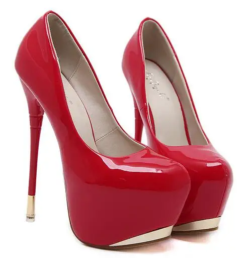 Модные женские туфли на очень высоком каблуке; лаконичные туфли-лодочки на платформе 5 см; пикантные свадебные туфли из лакированной кожи на каблуке 15 см; MY06 - Цвет: Красный