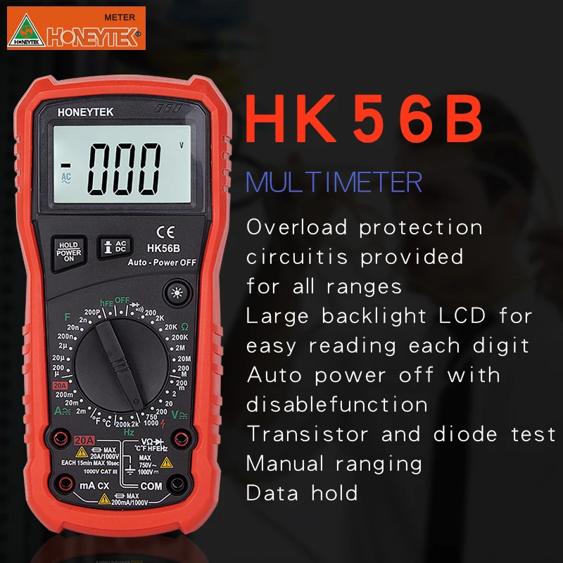 HONEYTEK HK68A мультиметр-тестер 4000 Количество истинных RMS цифровой мультиметр авто Питание USB интерфейс AC DC напряжение тока