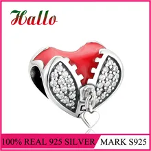 Серебро 925 Открытое сердце эмалированные подвески, бусины DIY для изготовления ювелирных изделий Подходит Браслеты pulseira perles pour la fabrication de bijoux