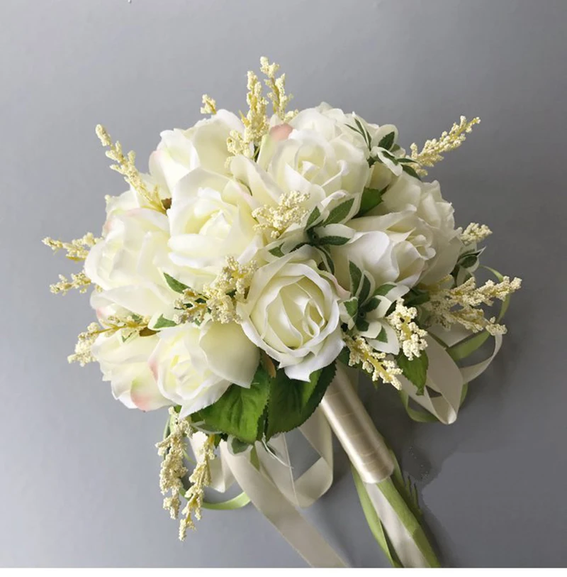 Свадебный букет для невесты, женский свадебный букет, Искусственный Свадебный букет с розами, держатель для цветов