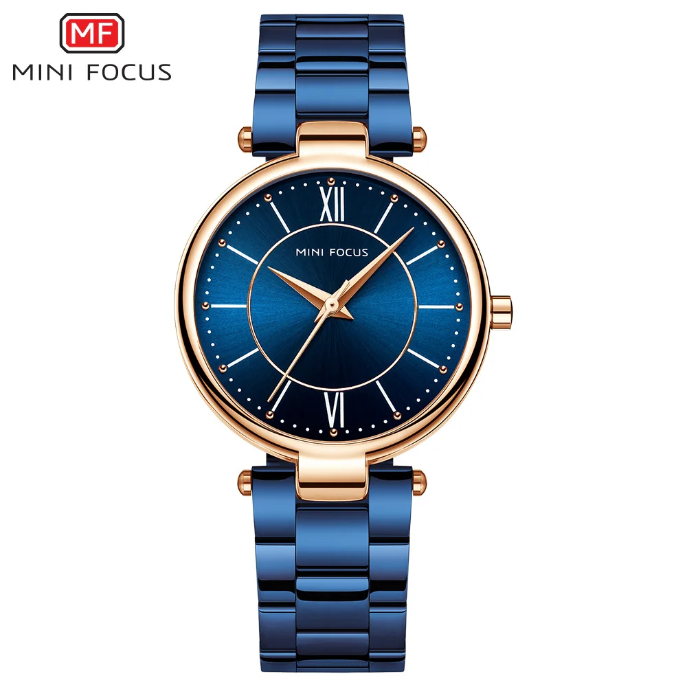 Мини фокус женские/женские часы Топ бренд Роскошные модные женские часы водонепроницаемые часы из нержавеющей стали Золотое Платье Relojes Mujer - Цвет: whole blue steel