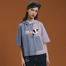 Повседневная Женская футболка с капюшоном, полосатая футболка с коротким рукавом, Женская хлопковая футболка, топы